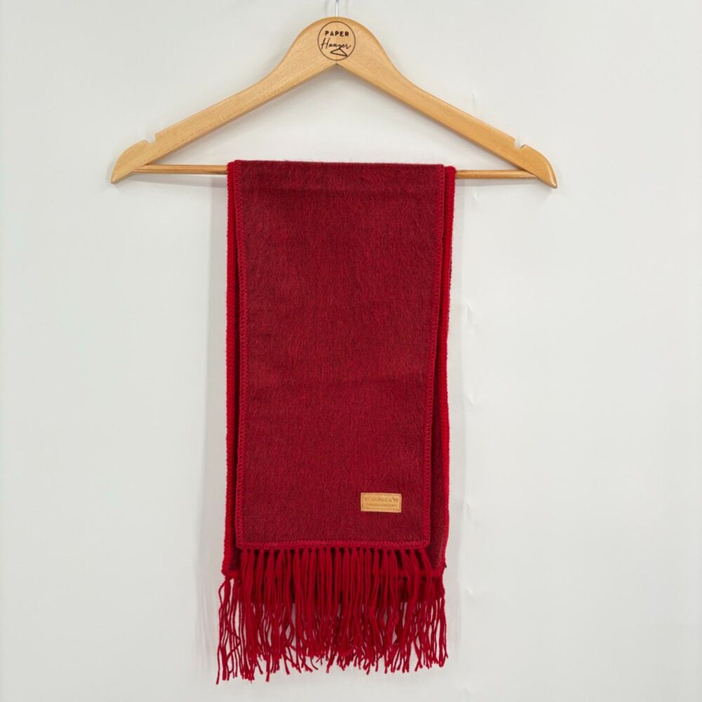 Huallpatex Baby Alpaca Red Scarf with Fringe, Soft Cozy Warm Gift